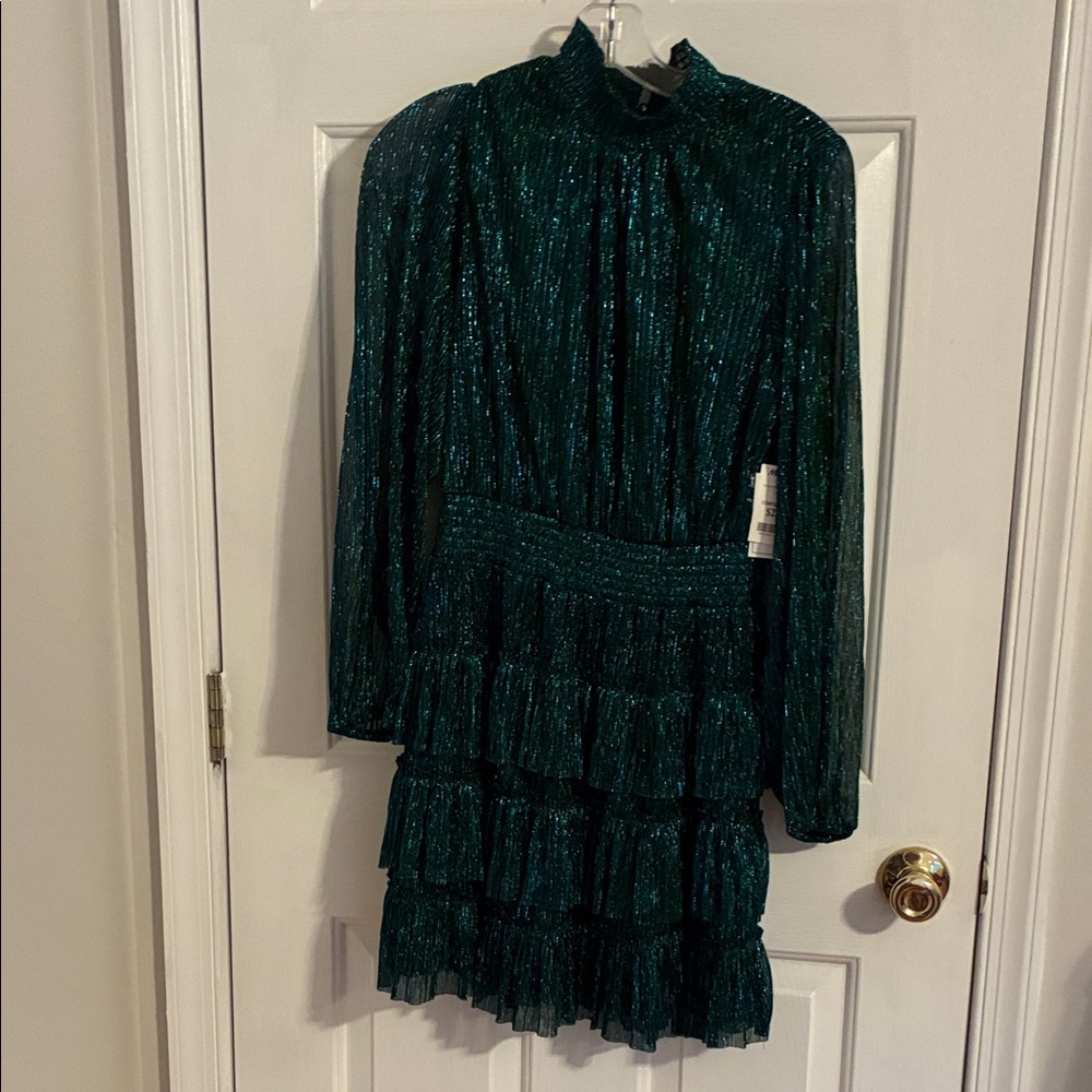 STATE Metallic Green Long Sleeve Dress